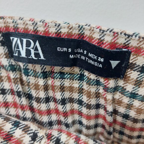 ZARA Wide-Leg Pants, Multi-Check, With Waist Ribbon, Size S - Picture 3 of 8